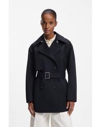 BOSS - Cotton Trench Coat With Buckled Belt - Lyst