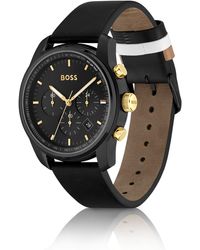 BOSS by HUGO BOSS Chronograaf Horloge Met Zwartgecoate Kast En Ton-sur-ton Leren Polsband