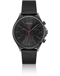 HUGO - Plated Watch With Leather Strap - Lyst