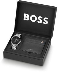 BOSS - Cadeauset Met Horloge Met Zwarte Wijzerplaat En Leren Pasjeshouder - Lyst