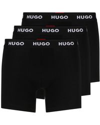 HUGO - Three-pack Of Stretch-cotton Boxer Briefs With Logo Waistbands - Lyst