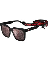 HUGO - Black-acetate Sunglasses With Stacked-logo Lenses Men's Eyewear - Lyst