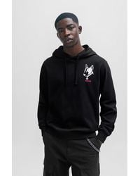 HUGO - Relaxed-fit Hoodie In French Terry With Dog Artwork - Lyst