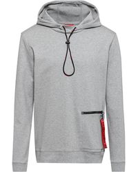 HUGO Interlock-cotton Hooded Sweatshirt With Zipped Pocket - Grey