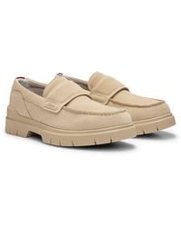 HUGO - Suede Moccasins With Chunky Split-logo Sole - Lyst