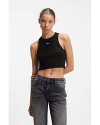 HUGO - Cropped Stretch-Cotton Tank Top With Logo Label - Lyst