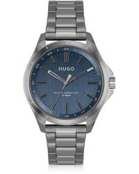 HUGO - Blue-dial Watch In Grey-plated Steel - Lyst