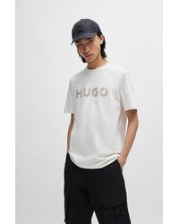 HUGO - Cotton-jersey Regular-fit T-shirt With Crochet Logo - Lyst