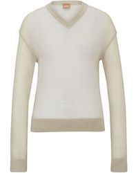 BOSS - Pullover aus transparentem Strick mit V-Ausschnitt - Lyst