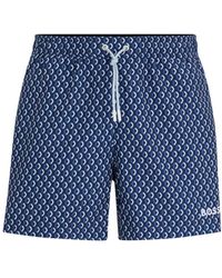 BOSS - Micro-print Quick-drying Swim Shorts With Logo Detail - Lyst