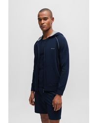 BOSS - Stretch-cotton Zip-up Hoodie With Logo Detail - Lyst