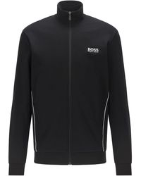 BOSS by HUGO BOSS Chaqueta homewear en piqué de mezcla de algodón con logo - Negro
