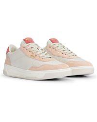 BOSS - Branded Lace-up Trainers In Leather And Nubuck - Lyst