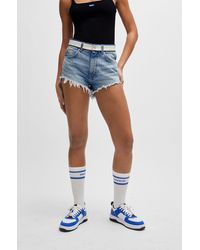 HUGO - Light-blue Denim Shorts With Logo-tape Waistband - Lyst