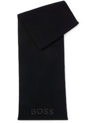 BOSS - Ribbed Scarf In Virgin Wool With Tonal Embroidered Logo - Lyst