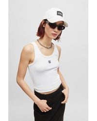 HUGO - Ribbed Cotton-Blend Tank Top With Embroidered Stacked Logo - Lyst