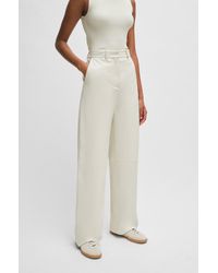 BOSS - Regular-fit Leather Trousers With Wide Leg - Lyst