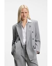 HUGO - Relaxed-Fit Blazer With Enamel Flower Brooch - Lyst