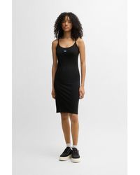 HUGO - Stretch-Cotton Bodycon Dress With Logo Patch - Lyst
