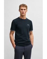 BOSS - Stretch-Cotton T-Shirt With Stripes And Logo - Lyst