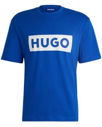 HUGO - T-shirt Van Katoenen Jersey Met Blauw Logo - Lyst