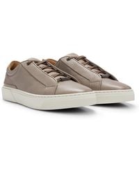 BOSS - Gary Grained-leather Trainers With Logo Lace Loop - Lyst