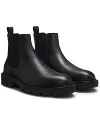 BOSS - Grained Leather Boots With Elasticated Side Panels - Lyst