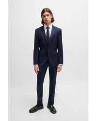 HUGO - Slim-fit Suit In Checked Stretch Virgin Wool - Lyst