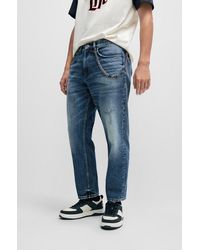 HUGO - Loose-fit Jeans In Vintage-washed Comfort-stretch Denim - Lyst