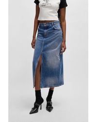 HUGO - Denim Midi Skirt With Front Slit - Lyst
