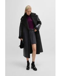 HUGO - Oversized-Fit Faux-Leather Coat With Faux-Fur Trims - Lyst