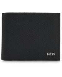 BOSS - Grained-Leather Trifold Wallet With Logo Lettering - Lyst