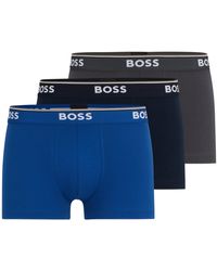 BOSS - Three-pack Of Stretch-cotton Trunks With Logo Waistbands - Lyst