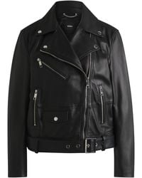 BOSS - Veste en cuir avec ceinture et fermeture éclair asymétrique - Lyst