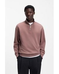 HUGO - Cotton-Terry Logo Sweatshirt With Zip Neck - Lyst