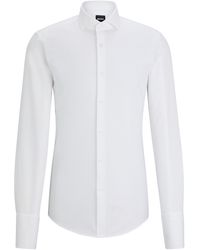 BOSS - Slim-Fit Hemd aus strukturierter Baumwolle mit Cutaway-Kragen - Lyst