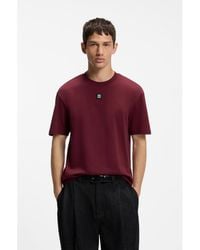 HUGO - Interlock-Cotton T-Shirt With Metallic Stacked-Logo Badge - Lyst