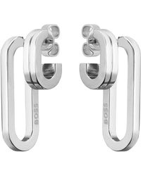 BOSS - Polished-link Earrings With Stainless-steel Posts - Lyst