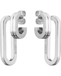 BOSS - Boucles d'oreilles à fermoirs poussettes en acier inoxydable poli - Lyst