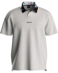 BOSS by HUGO BOSS Relaxed-fit Polo Shirt With Printed Collar - White