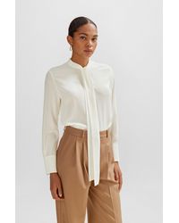 BOSS - Relaxed-fit Blouse In Washed Silk With Tie Collar - Lyst