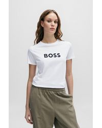 BOSS - Cotton-jersey Regular-fit T-shirt With Contrast Logo - Lyst