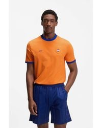 BOSS - Stretch-Cotton T-Shirt With Country Flag And Logo - Lyst