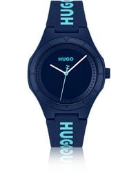 HUGO - Matblauw Horloge Met Siliconen Logoband - Lyst
