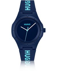 HUGO - Montre bleu mat avec bracelet en silicone logoté - Lyst