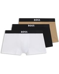 BOSS - Three-Pack Of Stretch-Cotton Trunks With Logo Waistbands - Lyst