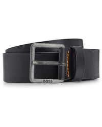 BOSS - Vegetable-tanned Leather Belt With Gunmetal Hardware - Lyst