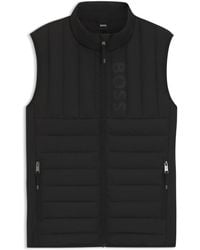 BOSS - Equestrian Waterproof Gilet With Vertical Logo Print - Lyst