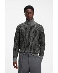 HUGO - Relaxed-Fit Rollneck Sweater With Herringbone Knit - Lyst