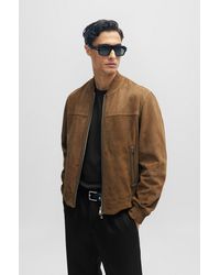 BOSS - Regular-fit Jacket With Ribbed Cuffs In Suede - Lyst